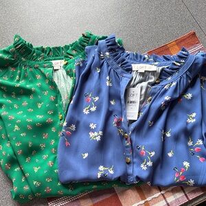 LOFT Vibrant Blue and Green sleeveless tops with Floral Accents